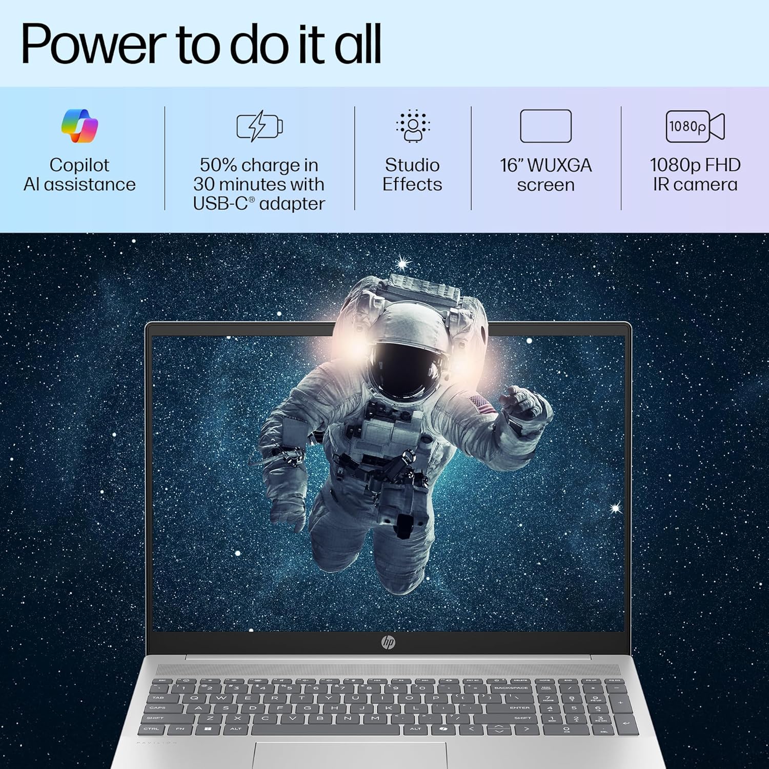 HP Pavilion AI Laptop, Intel Core Ultra 7 155U, 10-12 TOPS, 16GB LPDDR5x, 512GB SSD, IPS, Anti-glare, WUXGA, 16-inch(40.6cm) Intel Graphics, 1080p FHD camera (Win11, Office21, Silver, 1.77kg) af0028TU