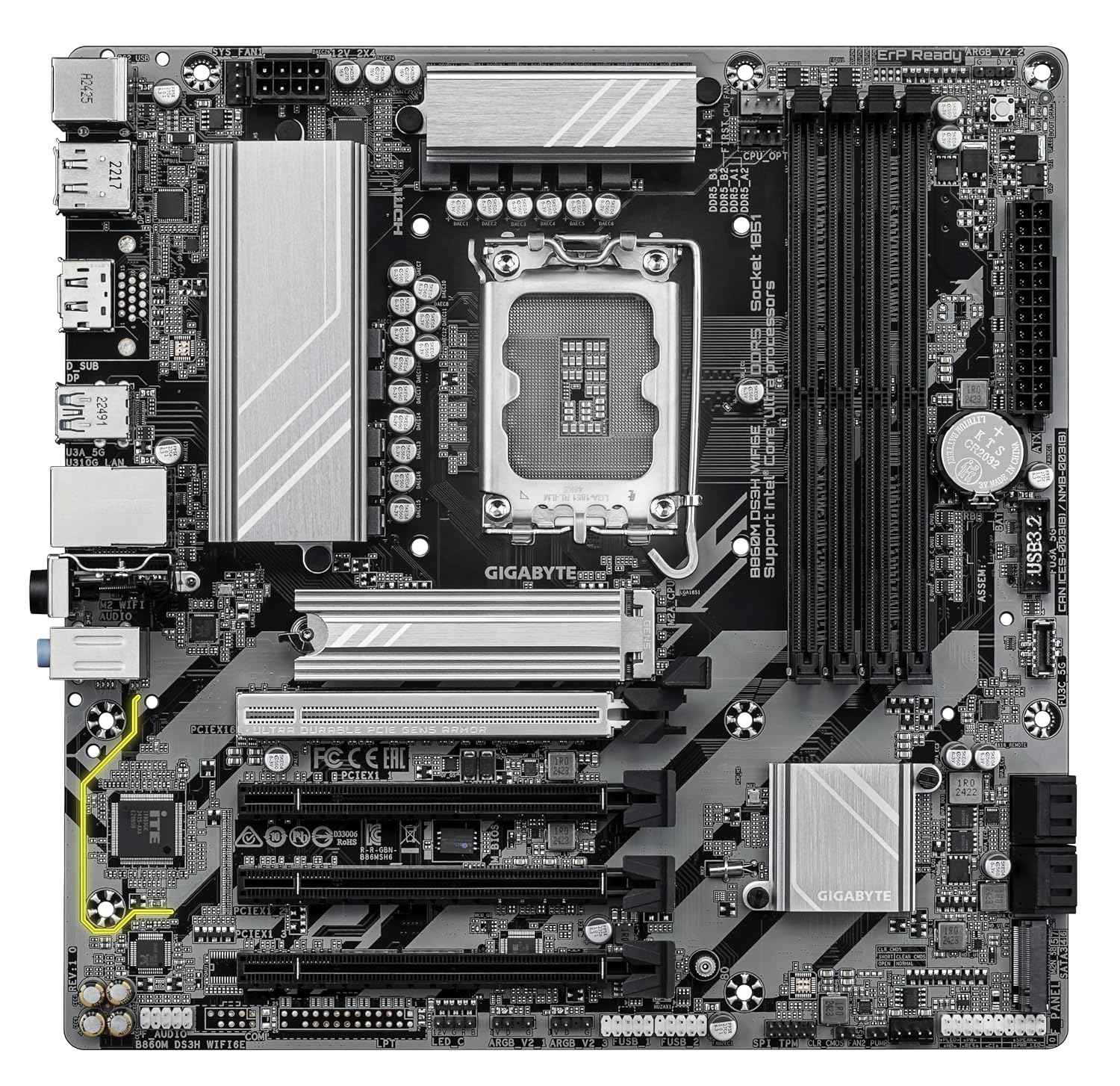 GIGABYTE B860M DS3H WIFI6E Micro-ATX Motherboard – LGA1851, DDR5 9066(OC), PCIe 5.0, Wi-Fi 6E, 2.5GbE LAN