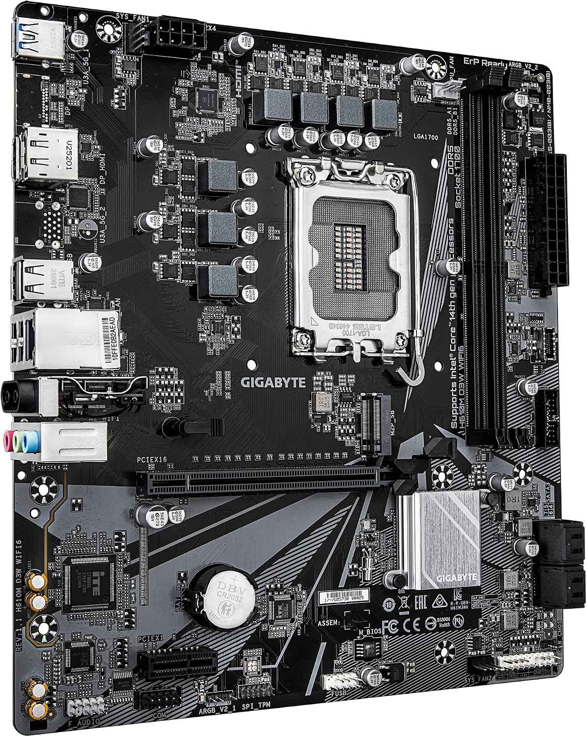 GIGABYTE H610M D3W WIFI6 Motherboard - Supports 14th Gen Intel Core Processors, 5+1+1 Phase VRM, up to 5600MHz DDR4, 1xPCIe 3.0 M.2, Wi-Fi 6, 1GbE LAN, USB 3.2 Gen 1