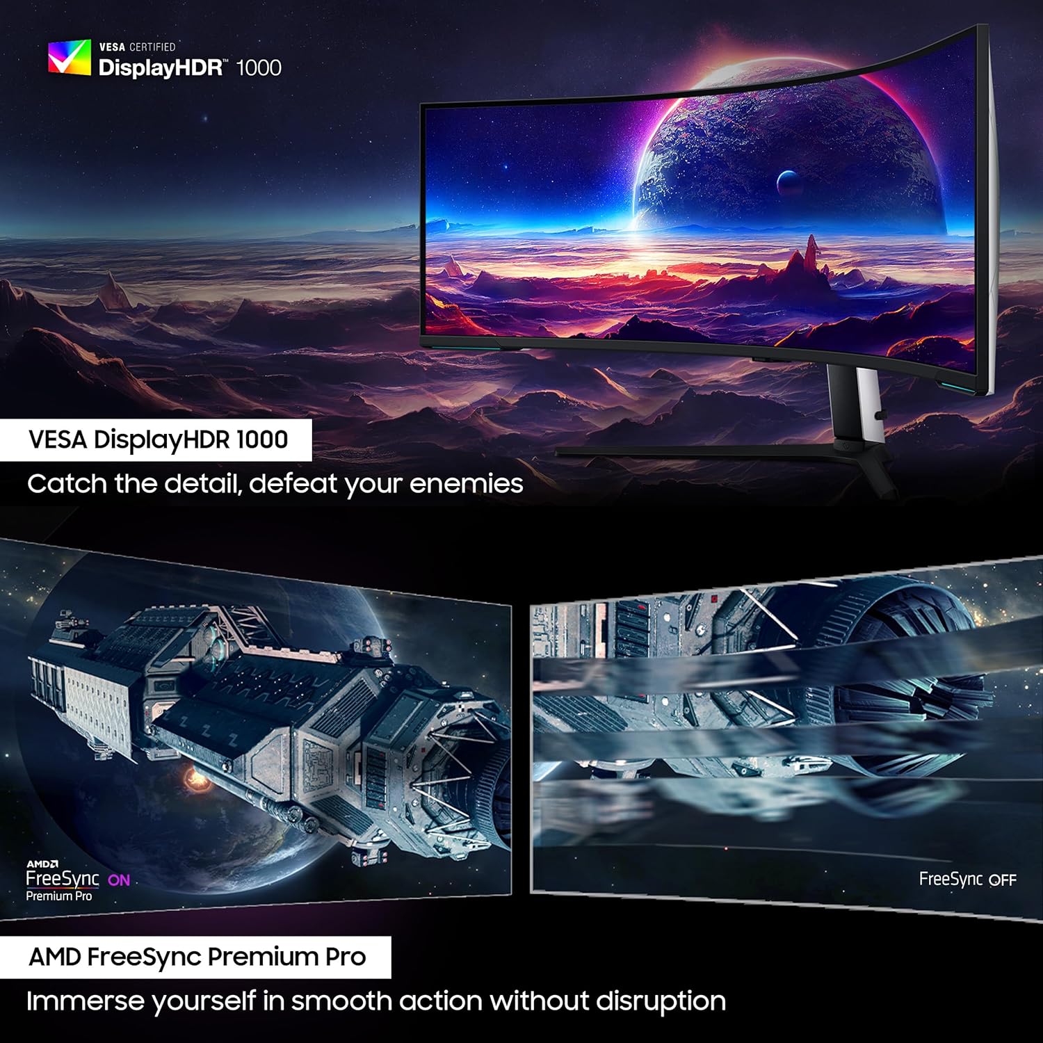 Samsung Odyssey Neo G9 57-inch(145 cm) Dual UHD 7680 x 2160 1000R Curved VA Gaming Monitor, 240Hz, 1ms, FreeSync Premium Pro, USB, DP 2.1, HDMI, HAS, Quantum Mini LED, HDR10+ (LS57CG950NWXXL, Black)