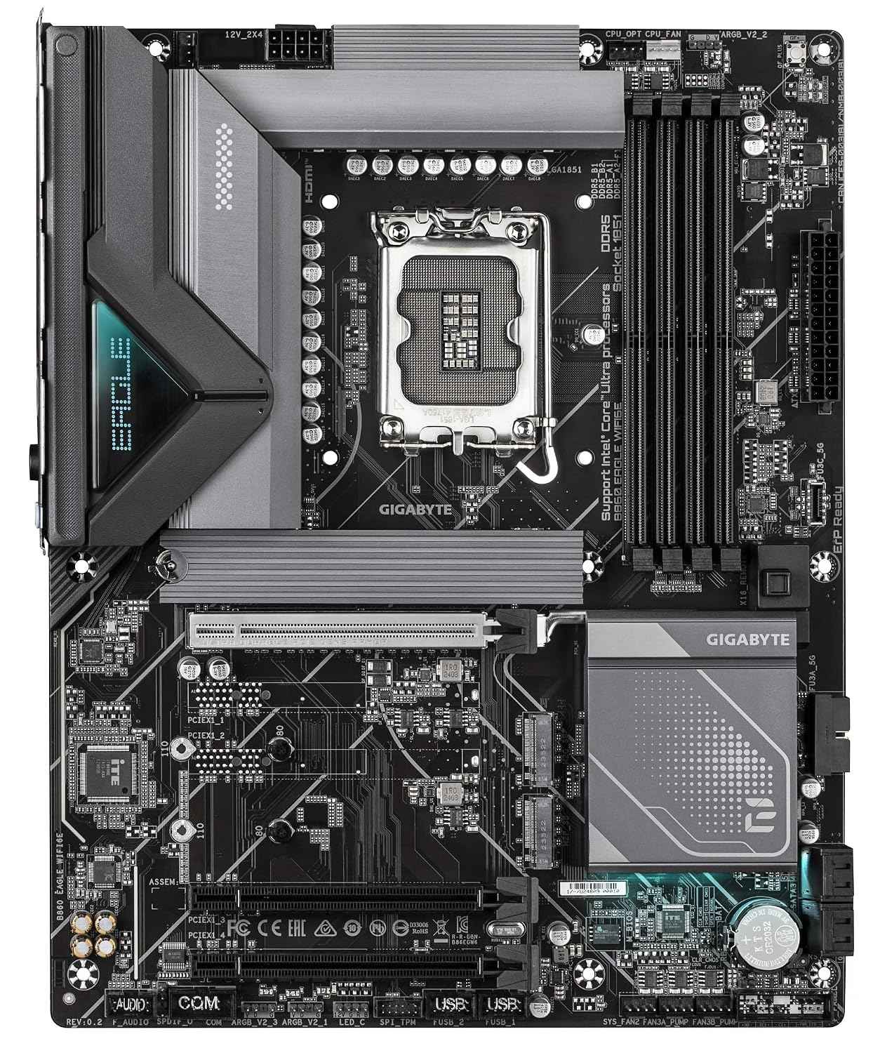 GIGABYTE B860 Eagle WIFI6E Intel Core Ultra (Series 2) LGA 1851 Motherboard, ATX, DDR5, 3X M.2, PCIe 5.0, USB-C, WIFI6E, 2.5GbE LAN, EZ-Latch