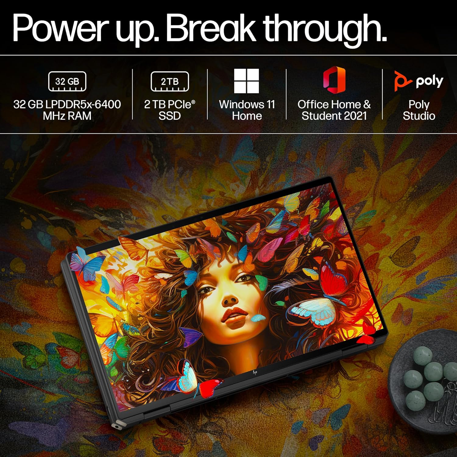 HP Spectre x360, Enhanced by AI, Intel Core Ultra 7 155H, 16-inch (40.6 cm), OLED 400 nits 120Hz, 32GB, 2TB SSD, Touch w/Pen, 9MP IR Camera w/Shutter, Poly Studio (Win 11, Black, 1.95 kg), aa0665TU - Zapnet.in