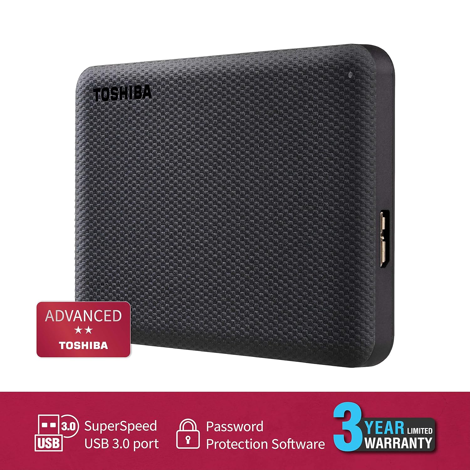 Toshiba Canvio Advance 1TB Portable External HDD, USB3.0 for PC Laptop Windows and Mac. 3 Years Warranty. External Hard Drive - Black