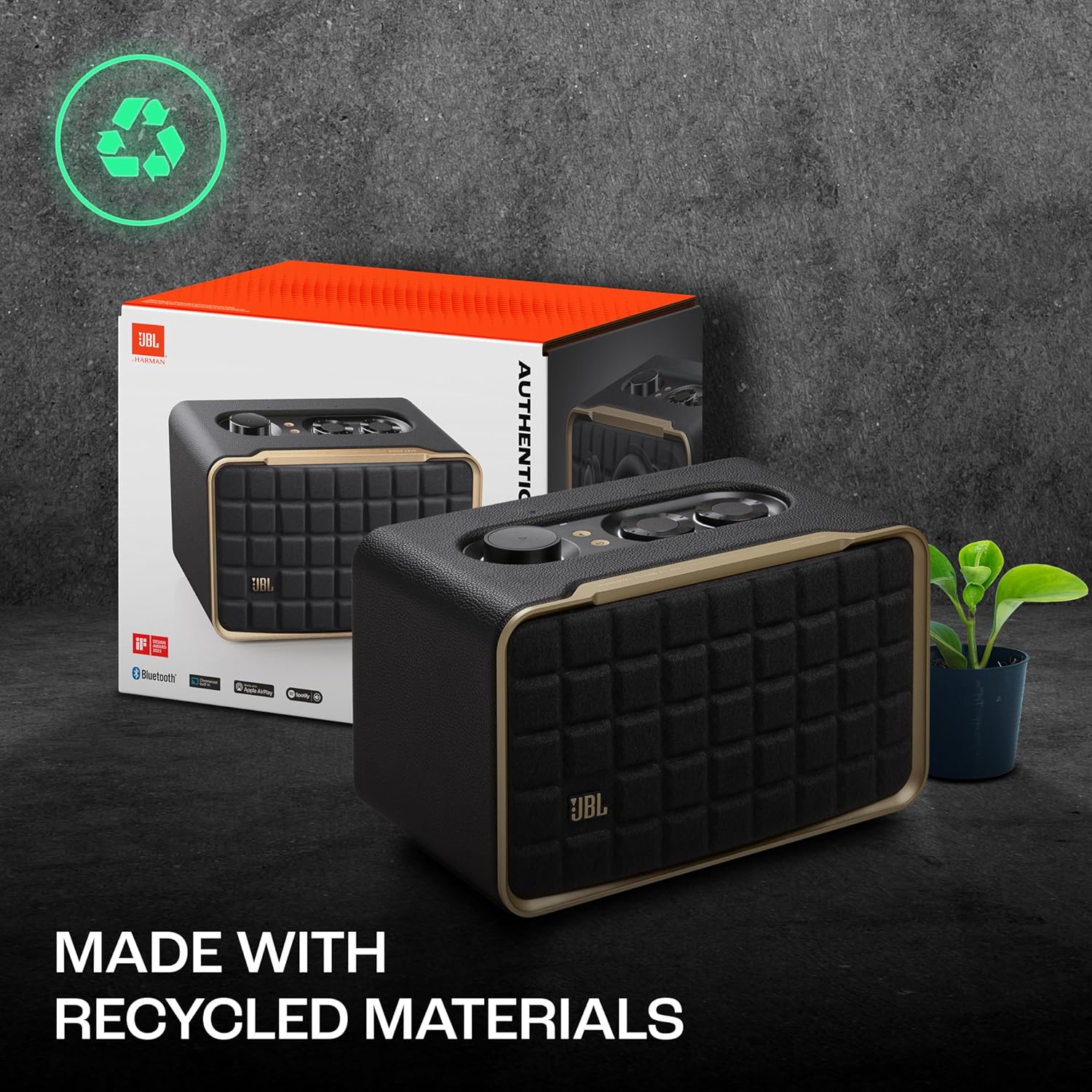 JBL Authentics 200, Smart Home WiFi Speaker and Music Streaming, Voice Assist and Bluetooth Connectivity, Automatic Calibration, Compatible with Google Home & Amazon Alexa, Retro Design in Black - Zapnet.in