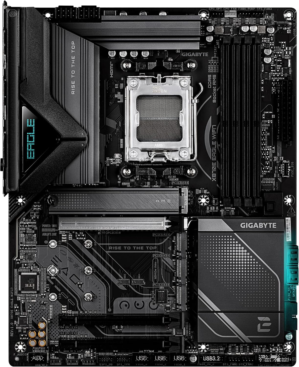 GIGABYTE X870E EAGLE WIFI7 Motherboard - Supports AMD Ryzen 9000 CPUs, 16+2+2 Phases Digital VRM, up to 8200Hz DDR5 (OC), 1xPCIe 5.0 + 3xPCIe 4.0, Wi-Fi 7, 5GbE LAN, USB 4
