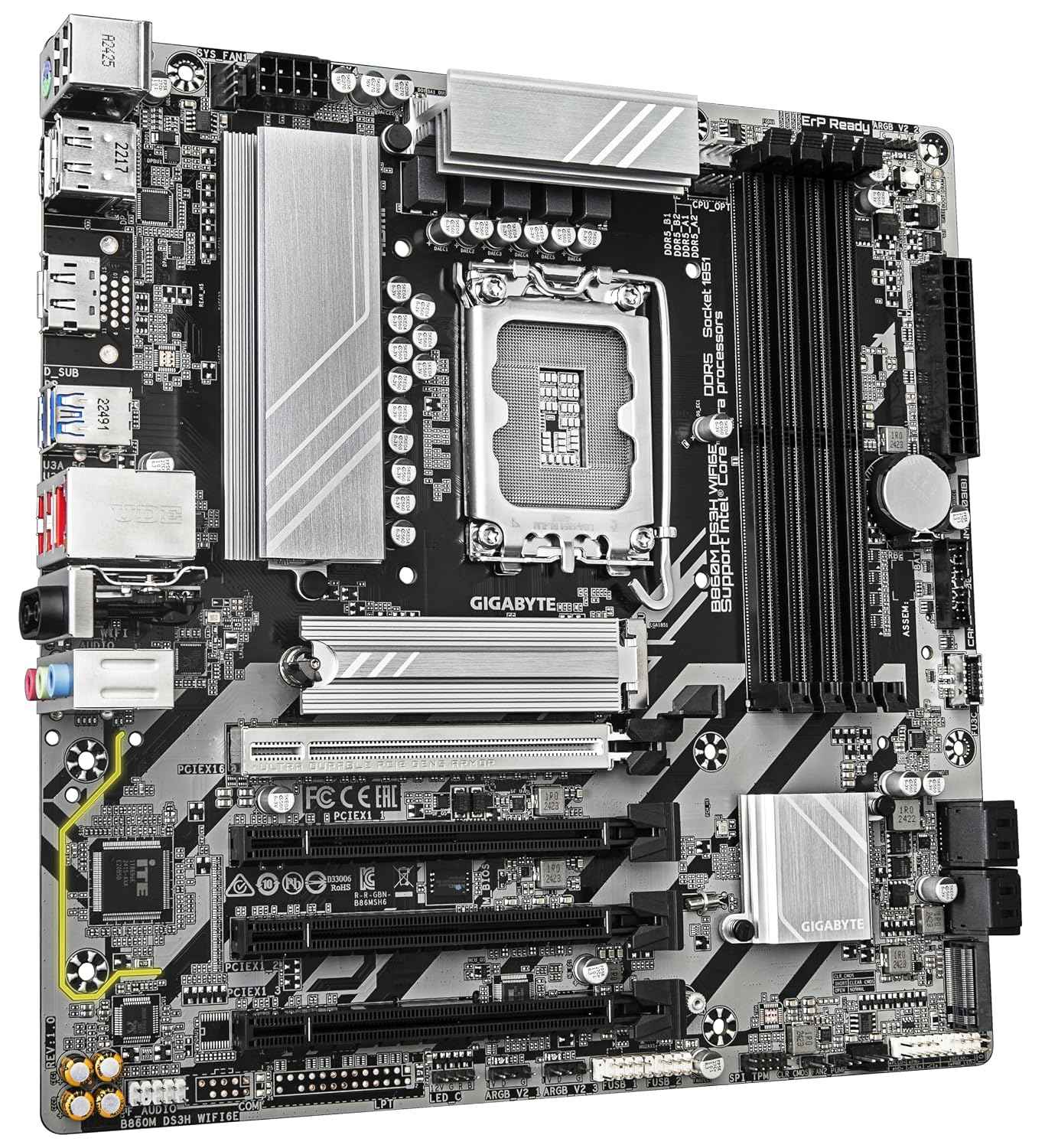 GIGABYTE B860M DS3H WIFI6E Micro-ATX Motherboard – LGA1851, DDR5 9066(OC), PCIe 5.0, Wi-Fi 6E, 2.5GbE LAN