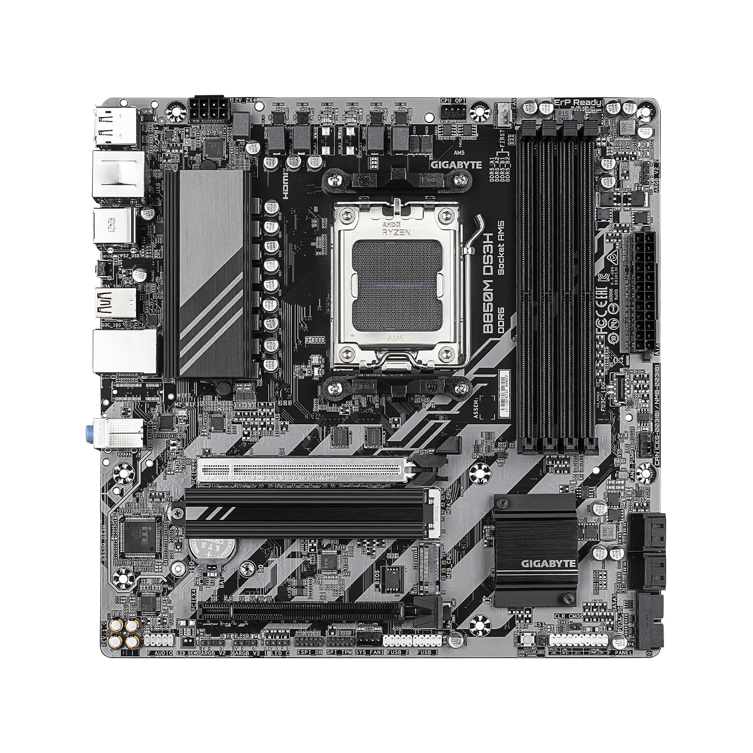 GIGABYTE B850M DS3H AMD AM5 LGA 1718 Motherboard, mATX, DDR5, 2X M.2, PCIe 5.0, USB-C, 2.5GbE LAN, EZ-Latch, 5-Year Warranty