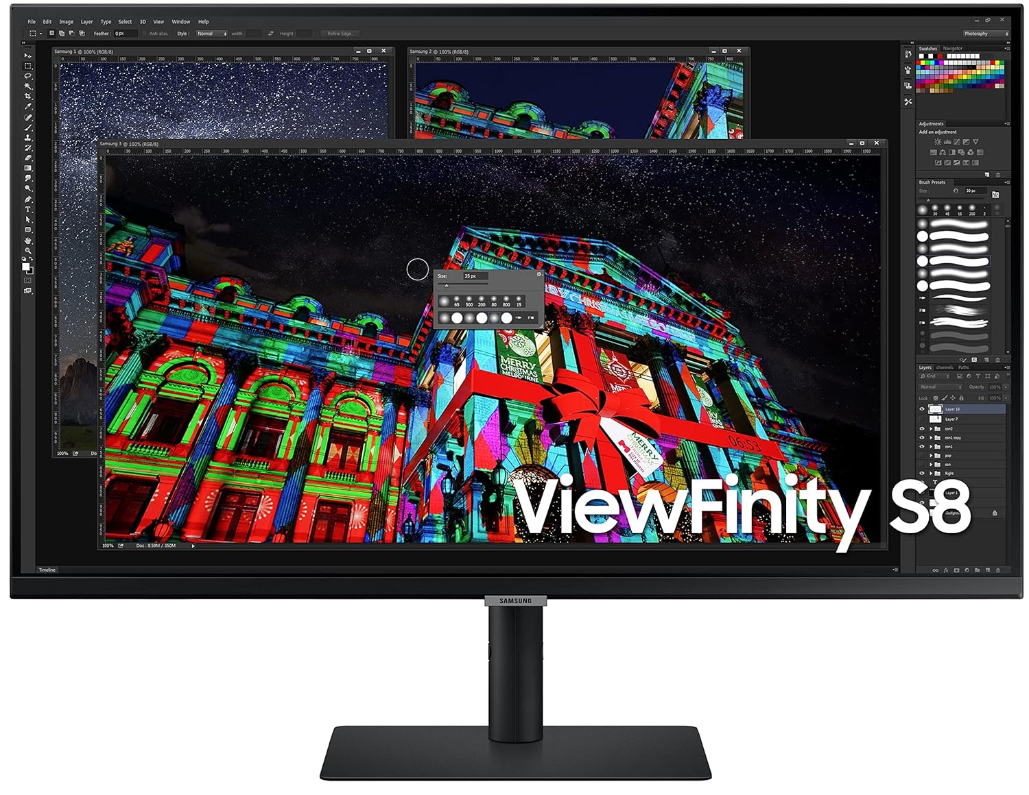 Samsung 32-Inch(81cm) UHD 4K High Resolution Monitor, HDR Support, 1 Billion Colors, Eye Care, AMD Freesync, Border-Less Design, Height Adjustable Stand, Energy Saving (LS32A800NWXXL, Black)