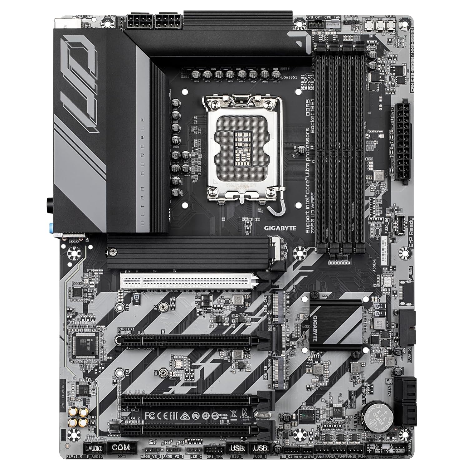 GIGABYTE Z890 UD WIFI6E Motherboard - Supports Intel Core Ultra (Series 2) CPUs, 12+1+2 phases VRM, up to 8800MHz DDR5 (OC), 1xPCIe 5.0 + 2xPCIe 4.0, Wi-Fi 6E, 2.5GbE LAN, Thunderbolt 4
