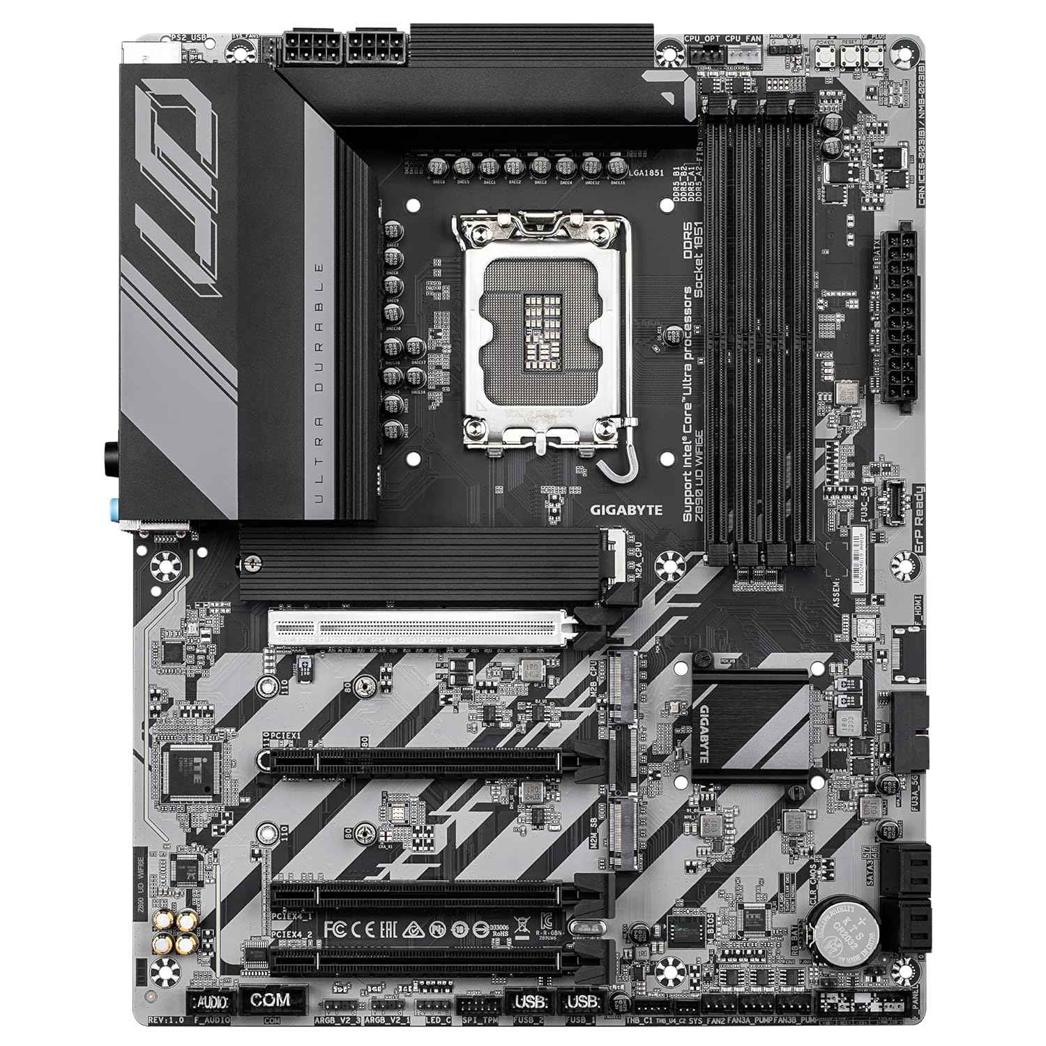 GIGABYTE Z890 UD WIFI6E Motherboard - Supports Intel Core Ultra (Series 2) CPUs, 12+1+2 phases VRM, up to 8800MHz DDR5 (OC), 1xPCIe 5.0 + 2xPCIe 4.0, Wi-Fi 6E, 2.5GbE LAN, Thunderbolt 4