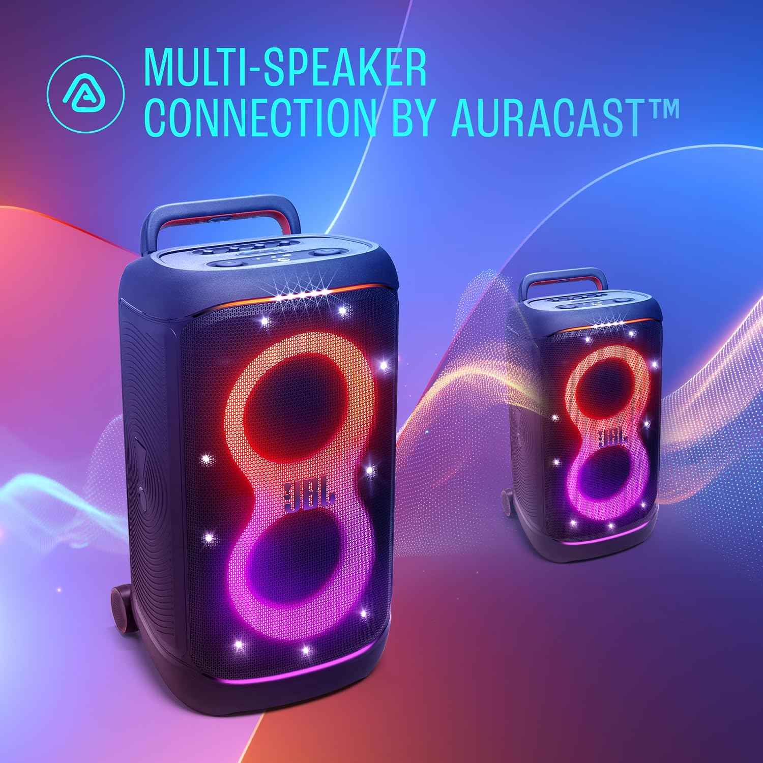 JBL Partybox 520 Wireless Bluetooth Party Speaker, Electrifying AI Sound Boost, Upto 15Hrs Playtime, Replaceable Battery, Multispeaker Connection by Auracast-, PartyBox App-Black