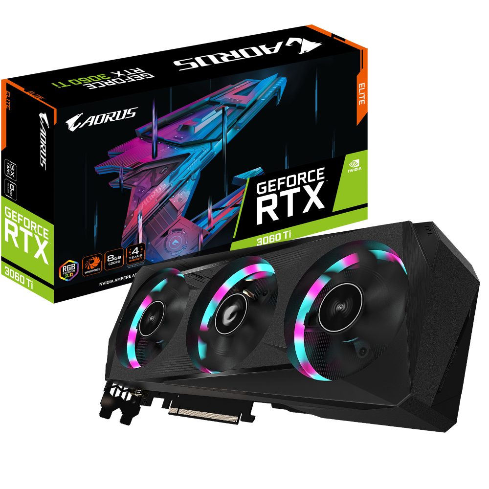 GIGABYTE AORUS GeForce RTX 3060 Ti pci_e_x16 Elite 8G (REV2.0) Graphics Card, 3X WINDFORCE Fans, LHR, 8GB 256-bit GDDR6, GV-N306TAORUS E-8GD REV2.0 Video Card - Zapnet.in