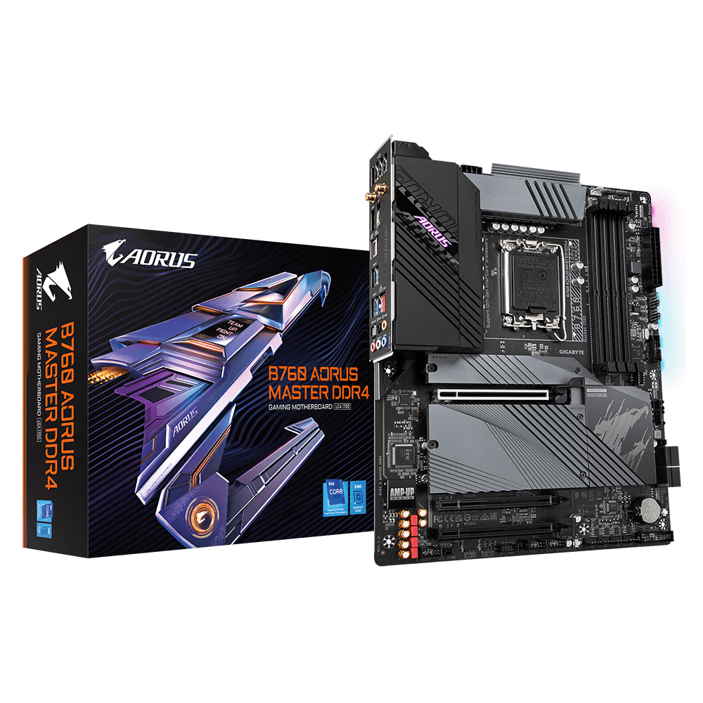 GIGABYTE B760 AORUS MASTER DDR4 Intel LGA 1700 ATX Motherboard, 4x DDR4 ~128GB, 3x PCI-E x16, 3x M.2, 4x SATA, 5x USB 3.2, 1x USB-C, 4x USB 2.0