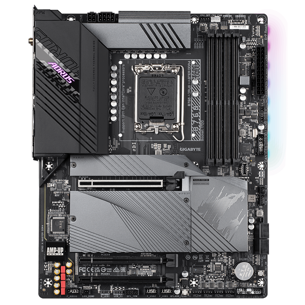 GIGABYTE B760 AORUS MASTER DDR4 Intel LGA 1700 ATX Motherboard, 4x DDR4 ~128GB, 3x PCI-E x16, 3x M.2, 4x SATA, 5x USB 3.2, 1x USB-C, 4x USB 2.0 - Zapnet.in