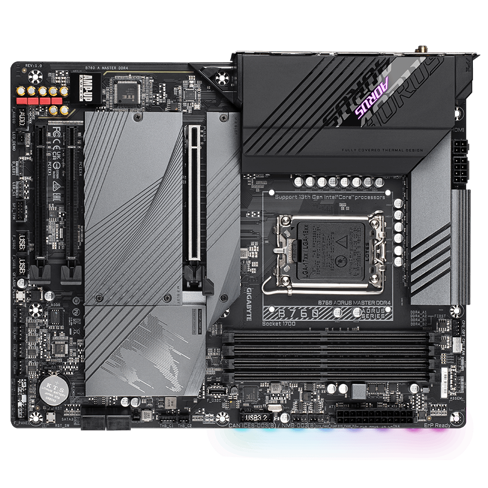 GIGABYTE B760 AORUS MASTER DDR4 Intel LGA 1700 ATX Motherboard, 4x DDR4 ~128GB, 3x PCI-E x16, 3x M.2, 4x SATA, 5x USB 3.2, 1x USB-C, 4x USB 2.0 - Zapnet.in
