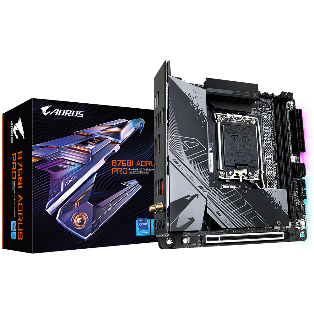 GIGABYTE B760I AORUS PRO 1.1 Intel LGA 1700 m-ITX Motherboard, 2X DDR5~96GB, 1x PCI-E x16, 2X M.2, 4X SATA, 5X USB 3.2, 2X USB 2.0, 1x Type-C