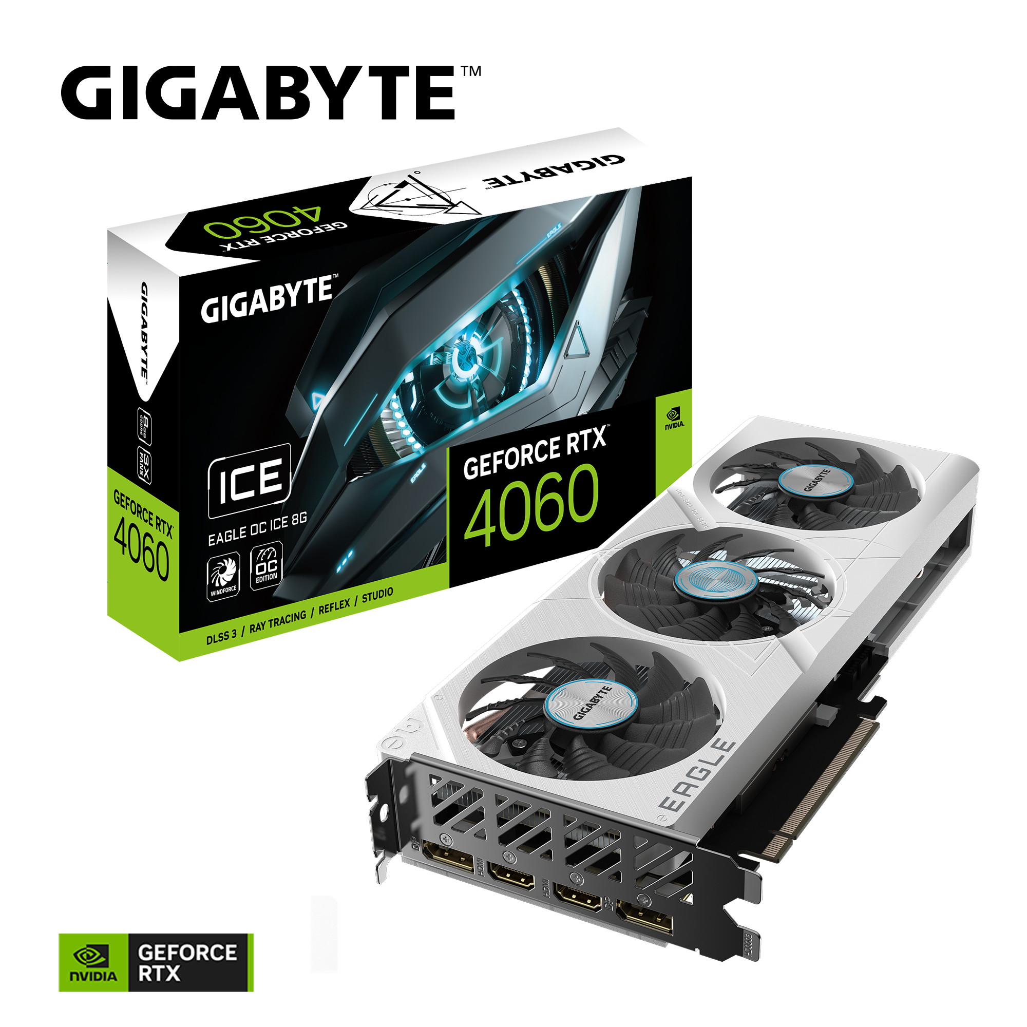 GIGABYTE GeForce RTX 4060 Eagle OC ICE 8G Graphics Card, 3X WINDFORCE Fans, 8GB 128-bit GDDR6, GV-N4060EAGLEOC ICE-8GD Video Card - Zapnet.in