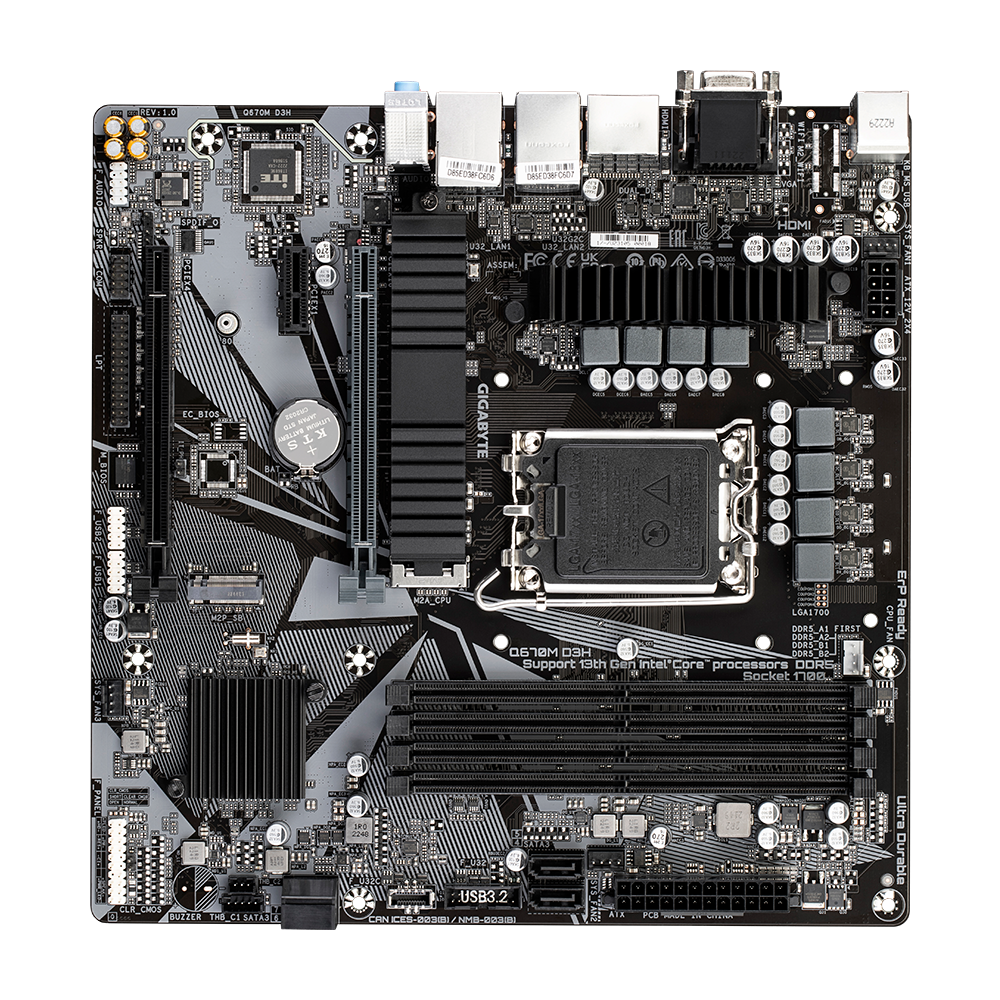 GIGABYTE Q670M D3H (LGA1700/ Intel/ Q670/ M-ATX/ DDR5/ Dual M.2/ PCIe 4/ USB 3.2 Gen2 Type-C/Intel 2.5GbE LAN/Motherboard) - Zapnet.in