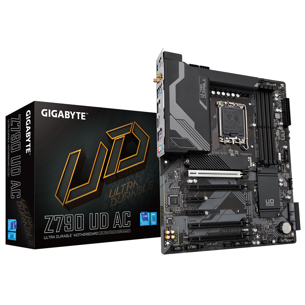 GIGABYTE Z790 UD AC (LGA 1700/ Intel Z790/ ATX/ DDR5/ Triple M.2/ PCIe 5.0/ USB 3.2 Gen2X2 Type-C/Intel Wi-Fi/ 2.5GbE LAN/PCIe EZ-Latch/Multi-Key/Motherboard)