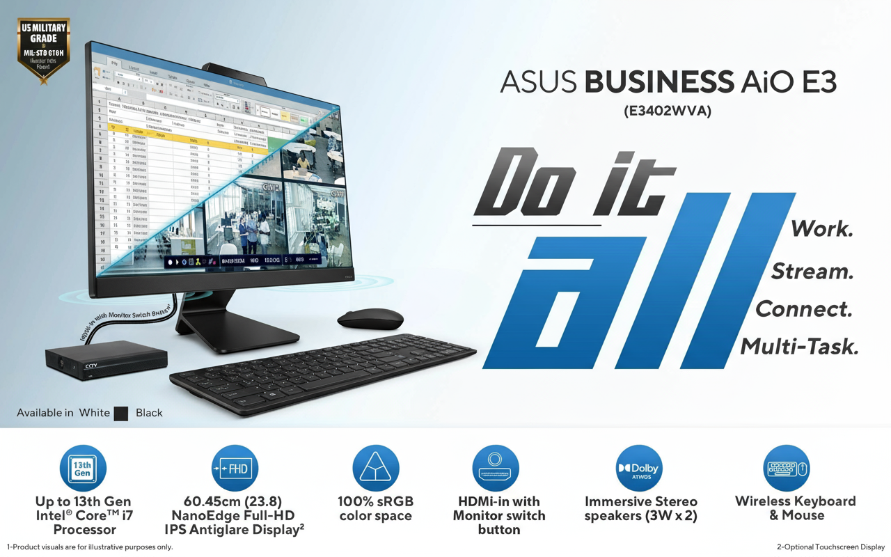 Black ASUS Business AiO E3 - Full Marketing