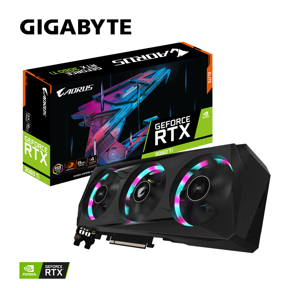 GIGABYTE AORUS GeForce RTX 3060 Ti pci_e_x16 Elite 8G (REV2.0) Graphics Card, 3X WINDFORCE Fans, LHR, 8GB 256-bit GDDR6, GV-N306TAORUS E-8GD REV2.0 Video Card - Zapnet.in