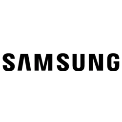 Samsung logo in black on a white background
