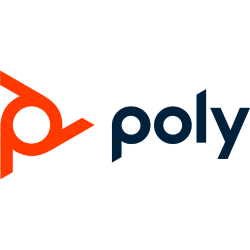 Poly logo with a red and blue design on a white background