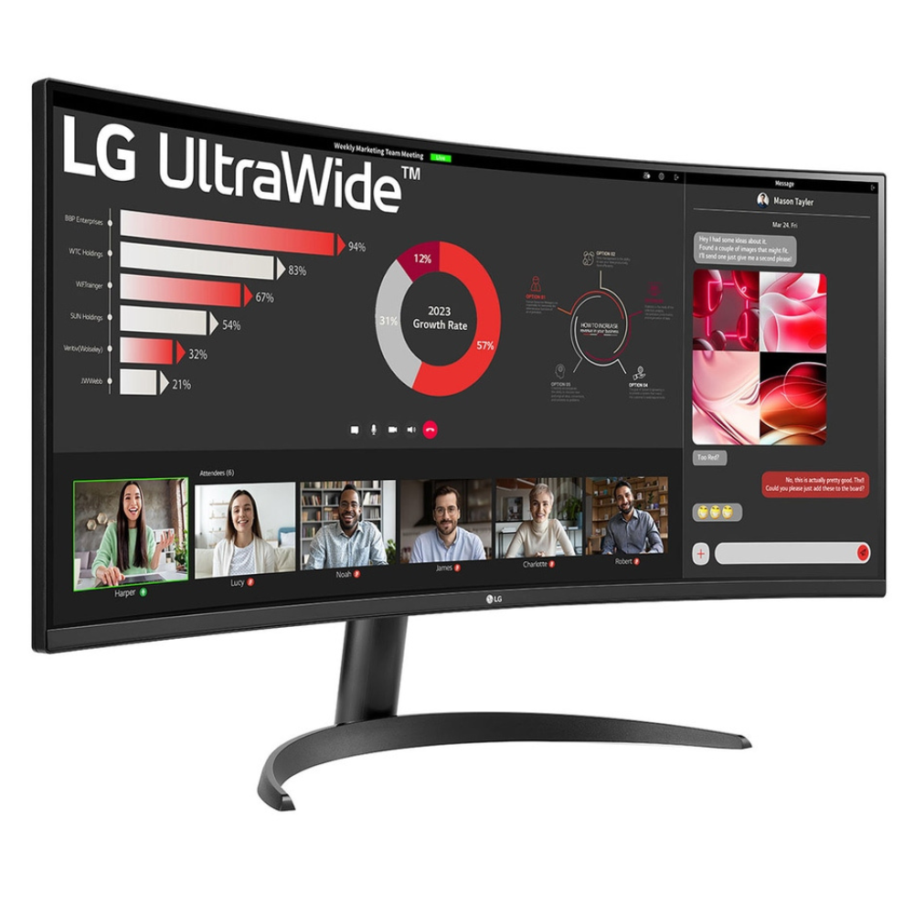 LG 34WR50QC 34 Inches 21:9 Curved Ultra Wide Monitor, WQHD(3440 x 1440 Pixels), sRGB 99%(Typ), HDR 10, Dual Controller, PBP, Flicker Safe, Smart Energy Saving, HDMI, DP, Head Phone Out, Tilt - Zapnet.in