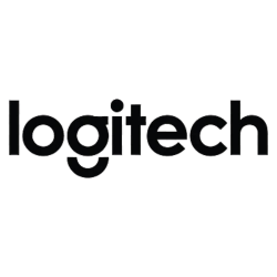 Logitech logo in black on a white background