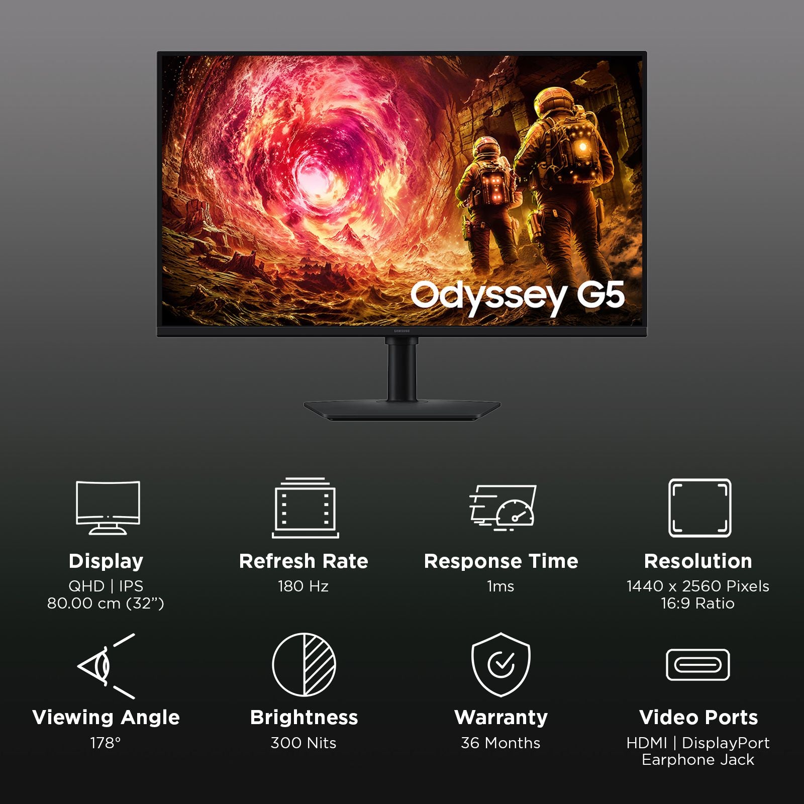 Samsung Odyssey G5 32 inch Flat QHD Gaming Monitor LS32FG502EWXXL