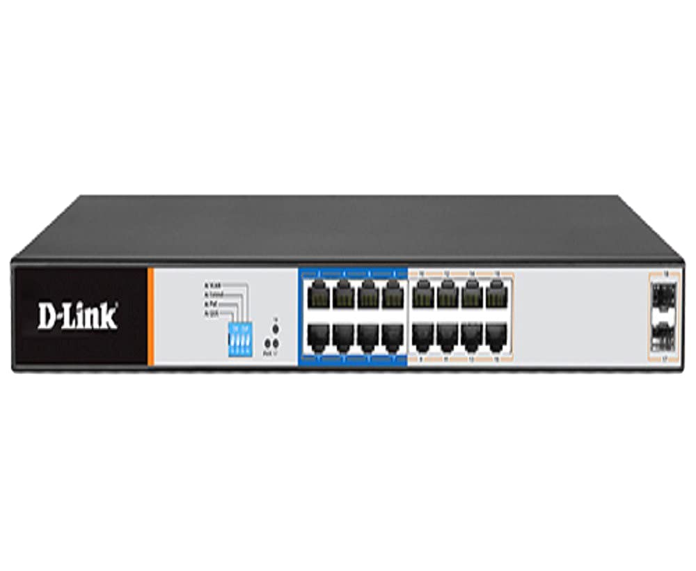 D-Link 16 Port Gigabit PoE Switch - 16 PoE+ 2 SFP Ports 250m DGS-F1018P-E