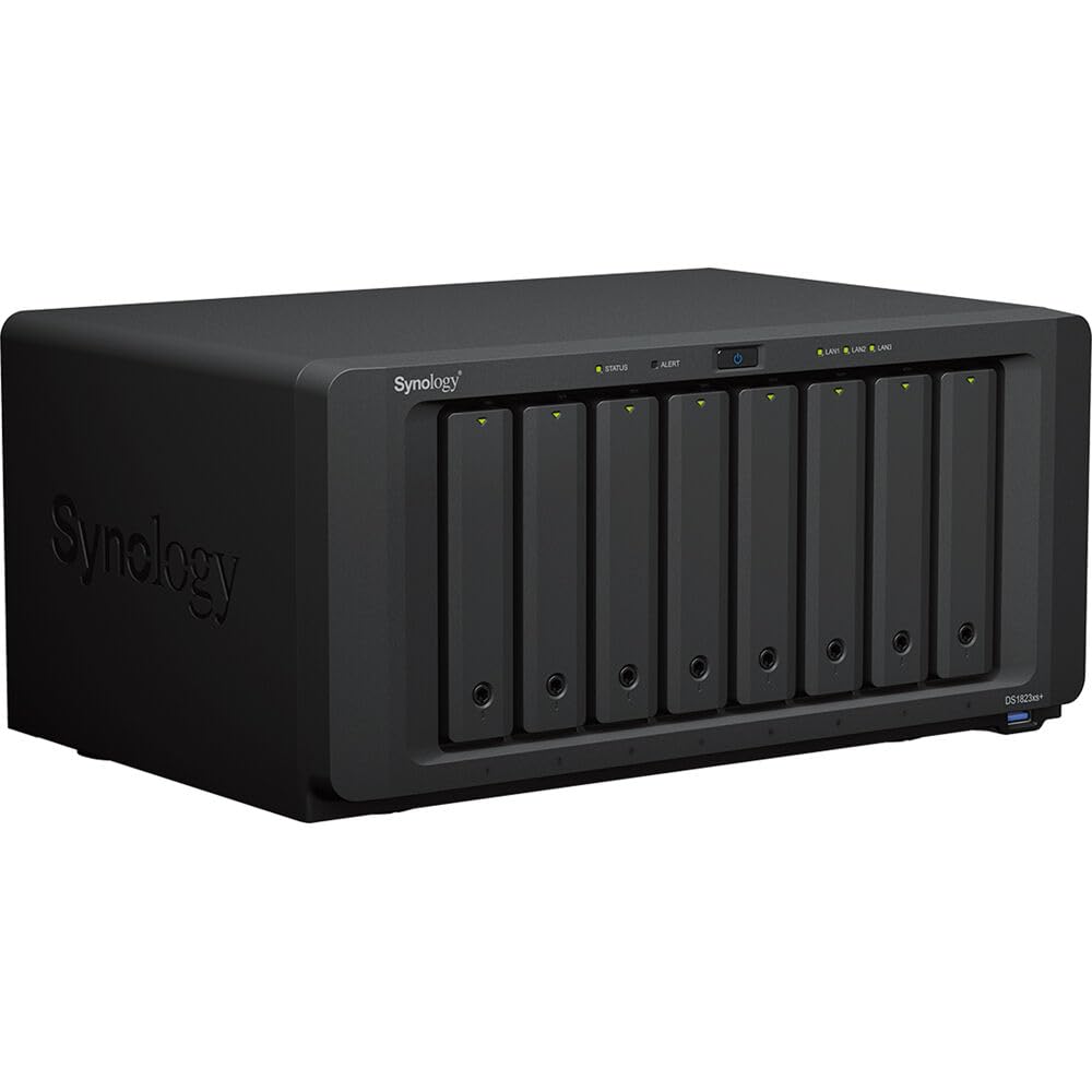 Synology DiskStation DS1823xs+ NAS Server with Ryzen 3.35GHz CPU, 32GB Memory, 160TB HDD Storage, 1TB M.2 NVMe SSD, 1 x 10GbE LAN Port, DSM Operating System