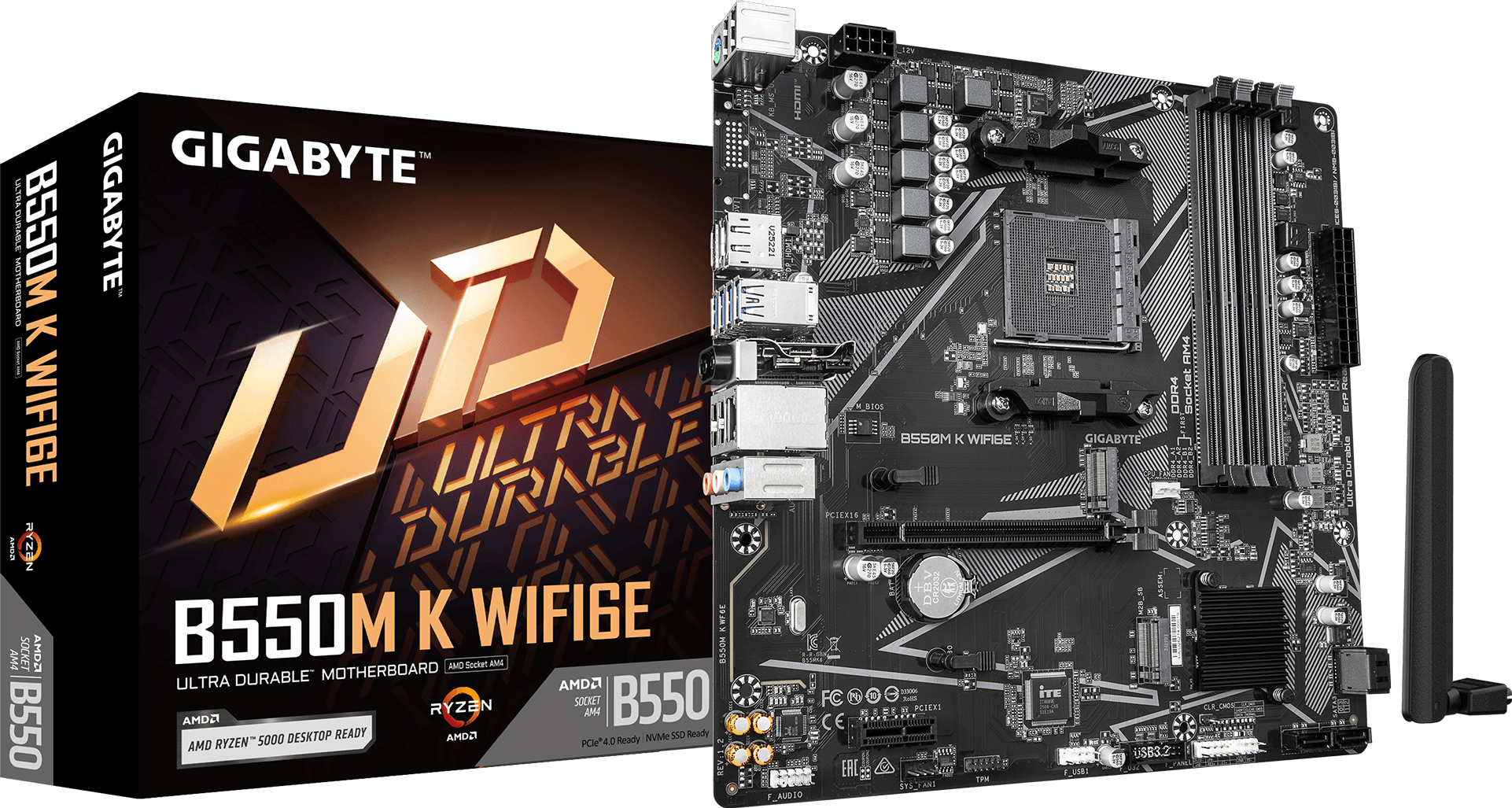GIGABYTE B550M K WIFI6E AMD AM4 Micro ATX Motherboard (DDR4, Wi-Fi 6E, PCIe 4.0)
