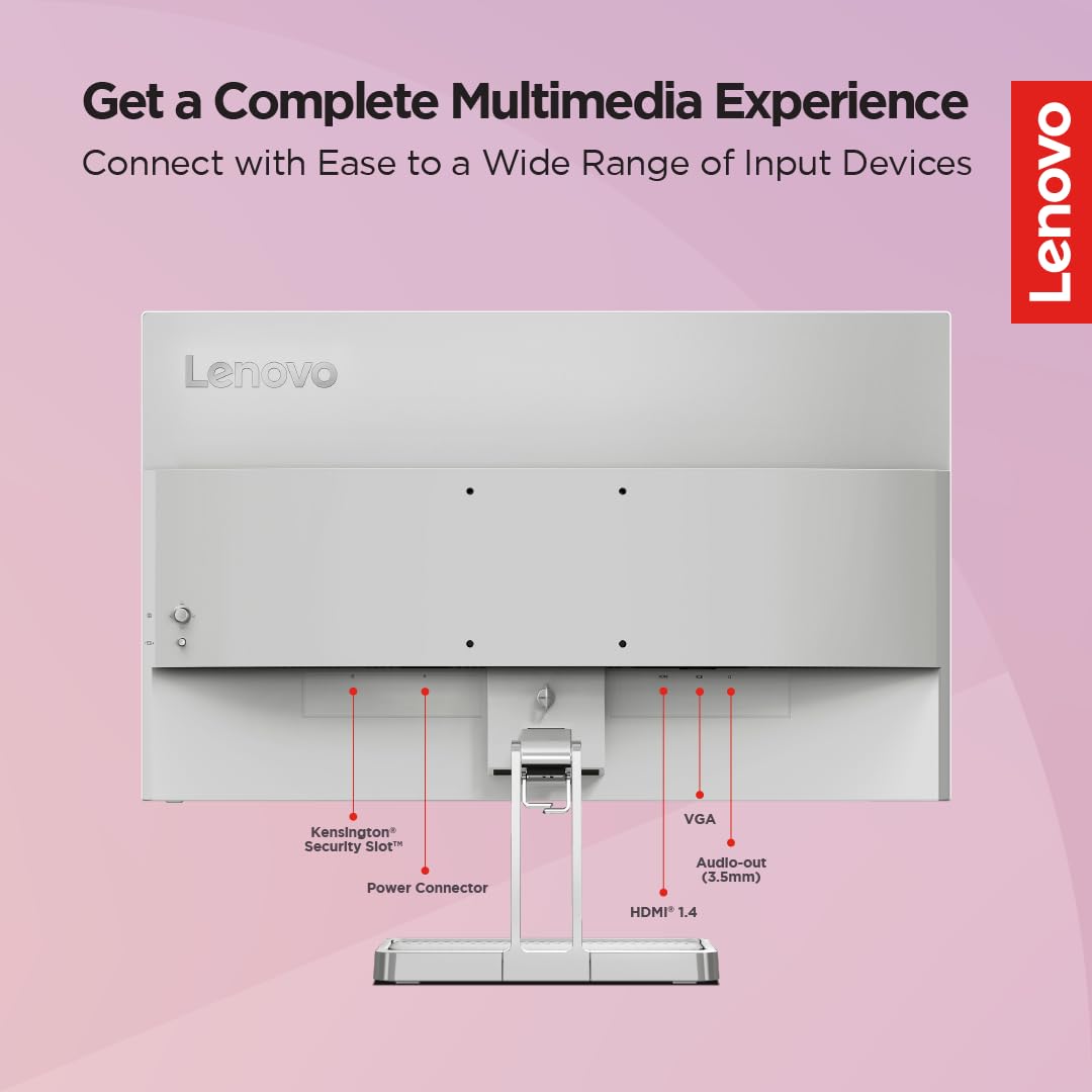 Lenovo L-Series 60.45cm (24 inch) | FHD IPS Ultraslim Monitor | 100Hz, 99% sRGB, HDMI, Tilt Stand, 2x3W Speakers, Smart Display Customization Artery, Home & Office Use, Grey, L24i-40