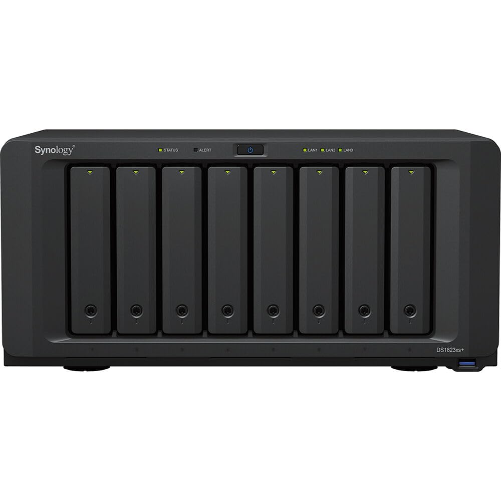 Synology DiskStation DS1823xs+ NAS Server with Ryzen 3.35GHz CPU, 32GB Memory, 160TB HDD Storage, 1TB M.2 NVMe SSD, 1 x 10GbE LAN Port, DSM Operating System