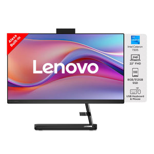 Lenovo IdeaCentre AIO 3 Intel Celeron 7305 22" FHD IPS 3-Side Edgeless All-in-One Desktop with Alexa Built-in (8GB/512GB SSD/Win11/HD 720p Camera/USB Wired Keyboard & Mouse), F0GG0061IN