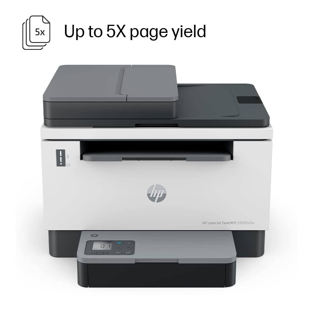 HP Laserjet Tank MFP 2606sdw, Wireless, Print, Copy, Scan, 40-Sheet ADF, Hi-Speed USB 2.0, Ethernet, Bluetooth LE, Up to 22 ppm, 250-sheet Input Tray, 1-Year Warranty, Black and White, 381U2A