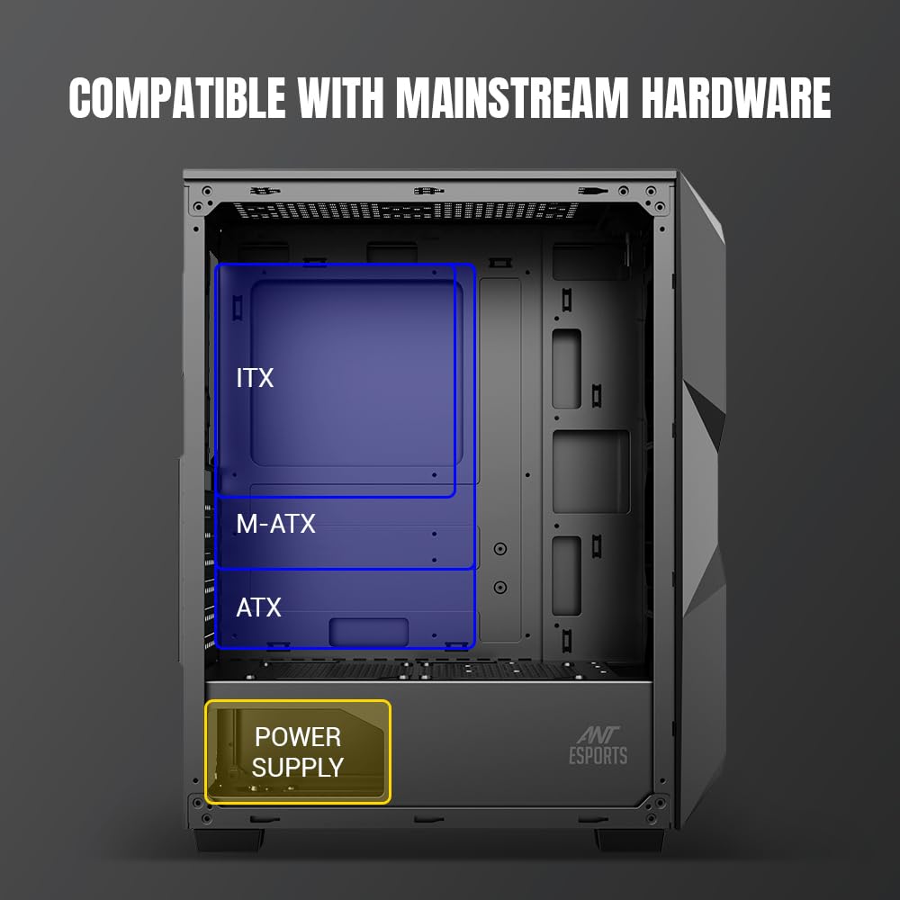Ant Esports ICE-300 Mesh V2 Mid Tower Gaming Cabinet | High Airflow Mesh Front Panel | 4 Pre-Installed 120mm ARGB Fans | ATX, Micro-ATX, Mini-ITX Motherboard Support | Liquid Cooling Ready (Black)