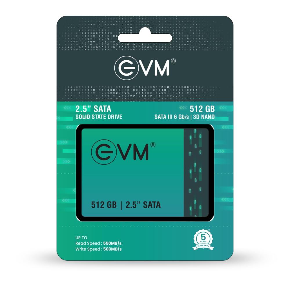 EVM 512GB 2.5-Inch SATA III Internal SSD – 550MB/s Read & 500MB/s Write, 3D NAND, 5-Year Warranty, Laptop & Desktop Solid State Drive (EVM25/512GB)