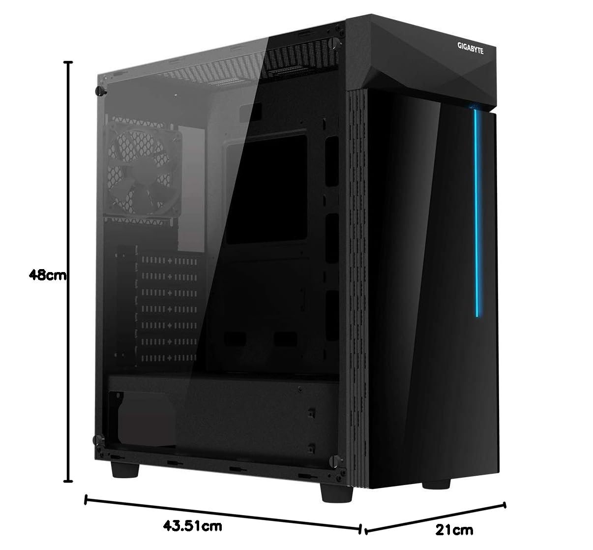 GIGABYTE C200G CASE with Tempered Side Glass Panel and Front RGB Light on Black Tempered Glass at Front Panel (133353)