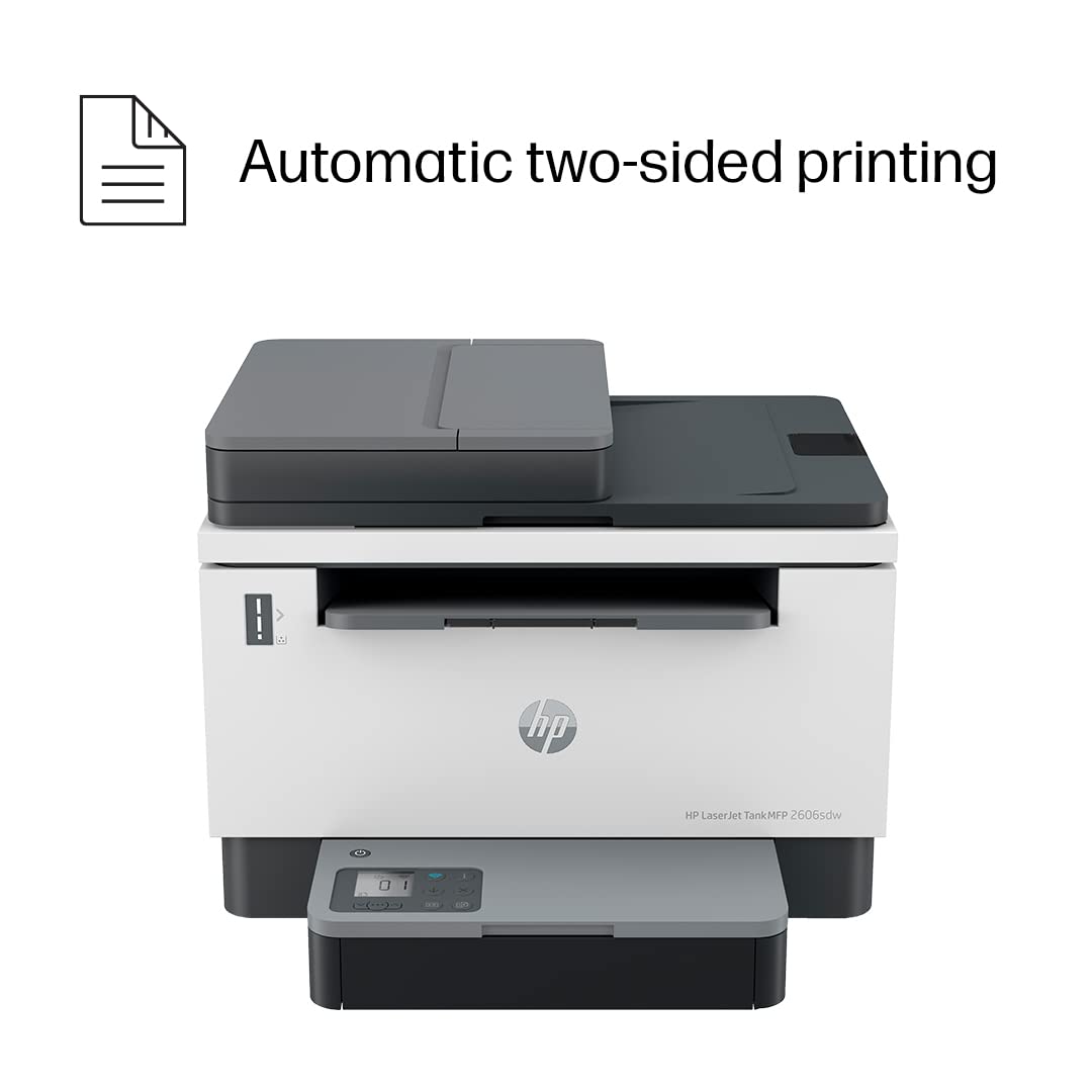 HP Laserjet Tank MFP 2606sdw, Wireless, Print, Copy, Scan, 40-Sheet ADF, Hi-Speed USB 2.0, Ethernet, Bluetooth LE, Up to 22 ppm, 250-sheet Input Tray, 1-Year Warranty, Black and White, 381U2A