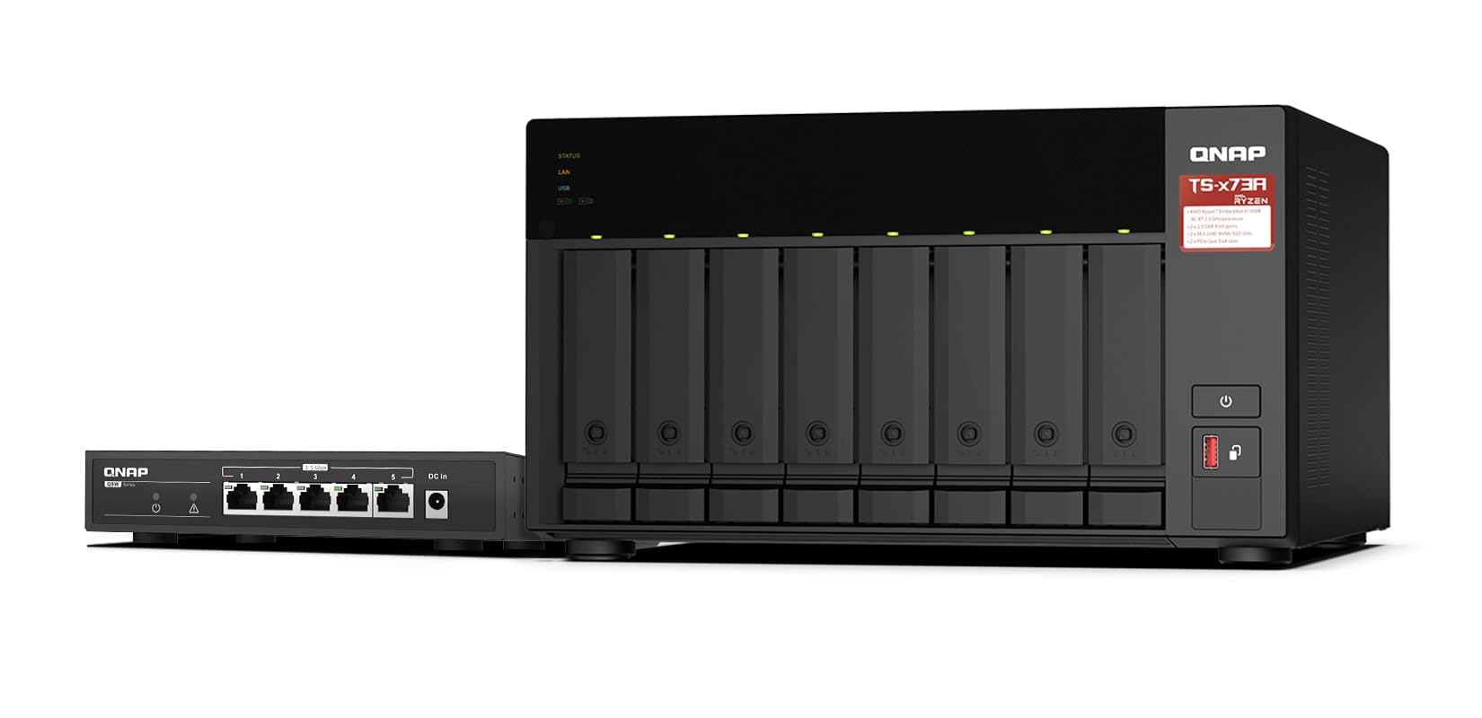 QNAP TS-473A-8G 4 Bay High-Speed Desktop NAS with AMD Ryzen 4-core CPU, 8GB DDR4 Memory and 2.5GbE
