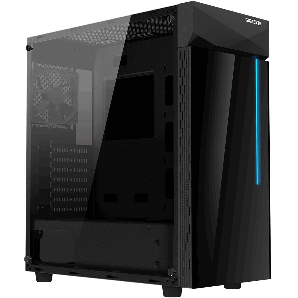 GIGABYTE C200G CASE with Tempered Side Glass Panel and Front RGB Light on Black Tempered Glass at Front Panel (133353)