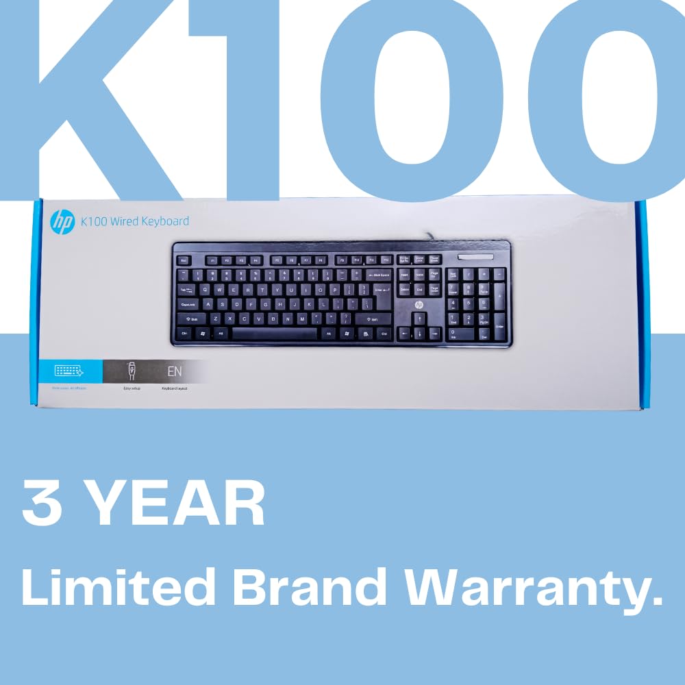 (Refurbished) HP K100 Wired Keyboard, Quick, Comfy and Accurate, USB Plug & Play Setup,LED Indicators(7J4G1AA)