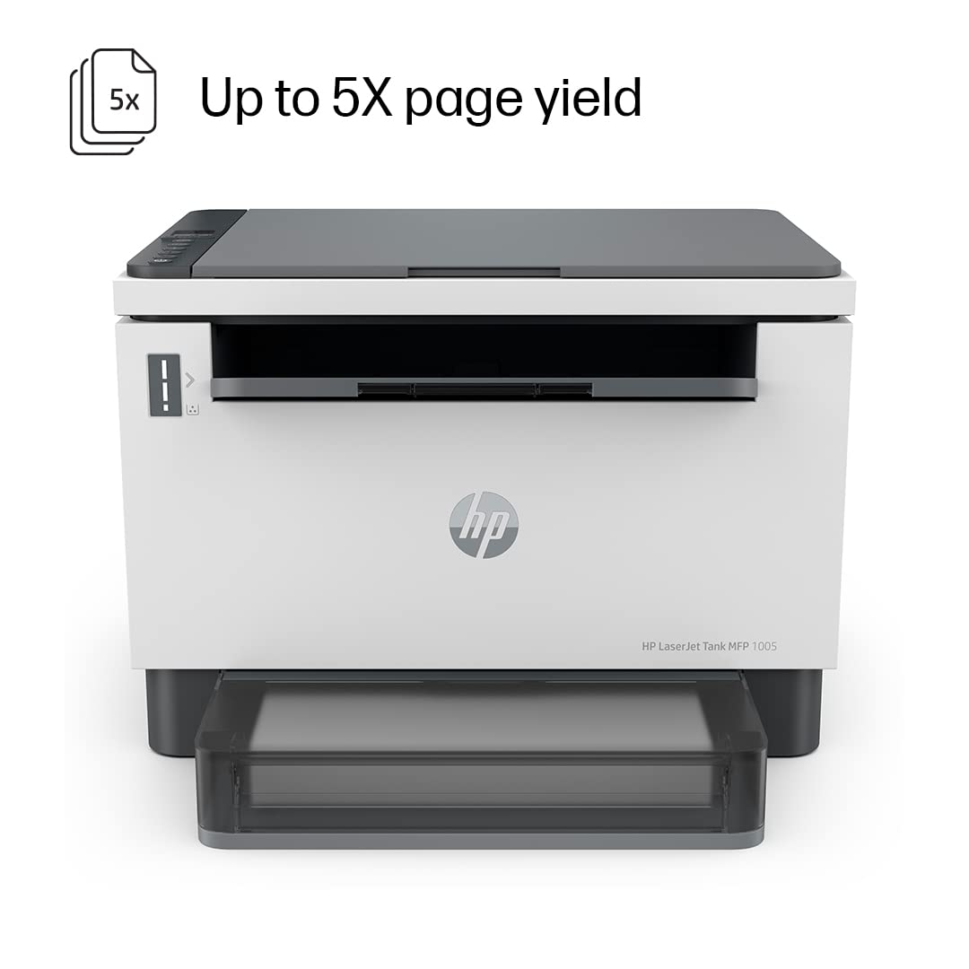HP Laserjet Tank 1005 Monochrome Print+Copy+Scan, Lowest Cost/Page - B&W Prints, Easy 15 Sec Toner Refill, Smart Guided Buttons, Best for Business,White