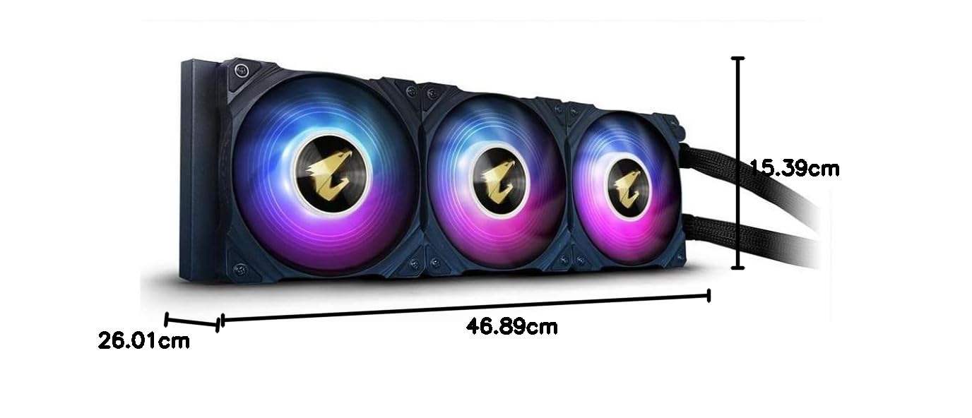 AORUS WATERFORCE X 360 AIO Liquid CPU Cooler, Rotatable Circular LCD Display with Micro SD Support, 360mm Radiator with 3X 120mm Low Noise ARGB Fans, Compatible with Intel LGA1700