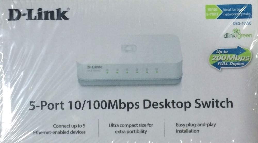 D-Link DES-1005C 5-Port 10/100 Mbps Unmanaged Switch, white