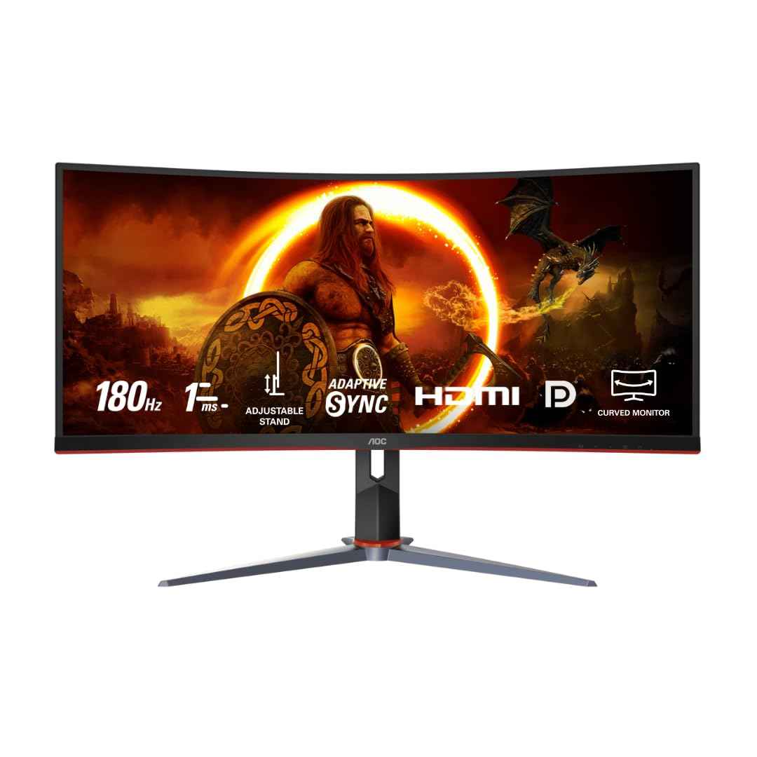 AOC CU34G2XP/BK, 34'' Ultrawide 1500R Curved Gaming Monitor offering WQHD Resolution, 180Hz Refresh Rate, 1.0ms GTG, FreeSync Premium, Display HDR 400, Height Adjustable Stand, Multiview (PIP,PBP)