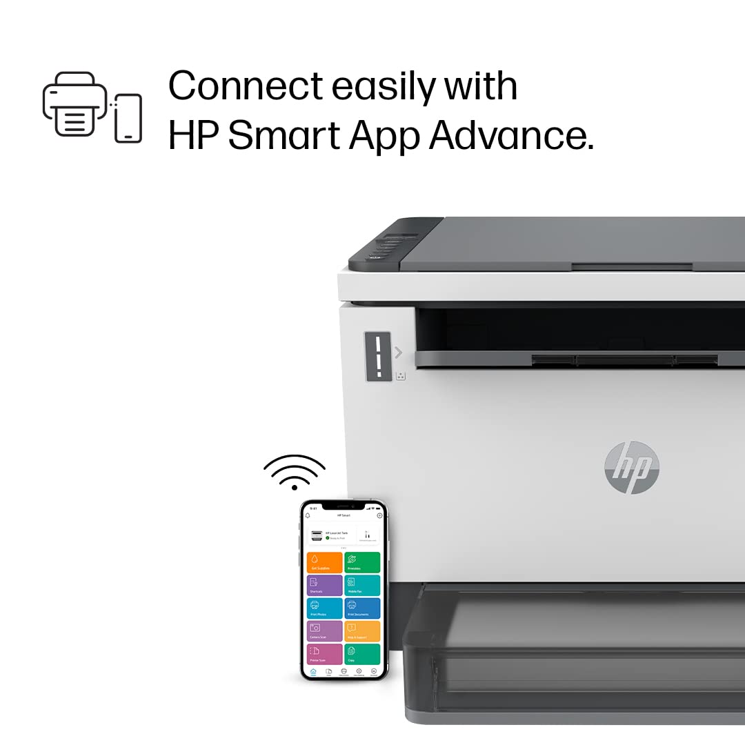 HP Laserjet Tank 2606dn Duplex Monochrome Printer for Home: Print+Copy+Scan, Mess-Free 15-Sec Toner Refill, Lowest Cost Per Page for B&W Prints, Smart Guided Buttons, Easy Mobile Printing, White Gray
