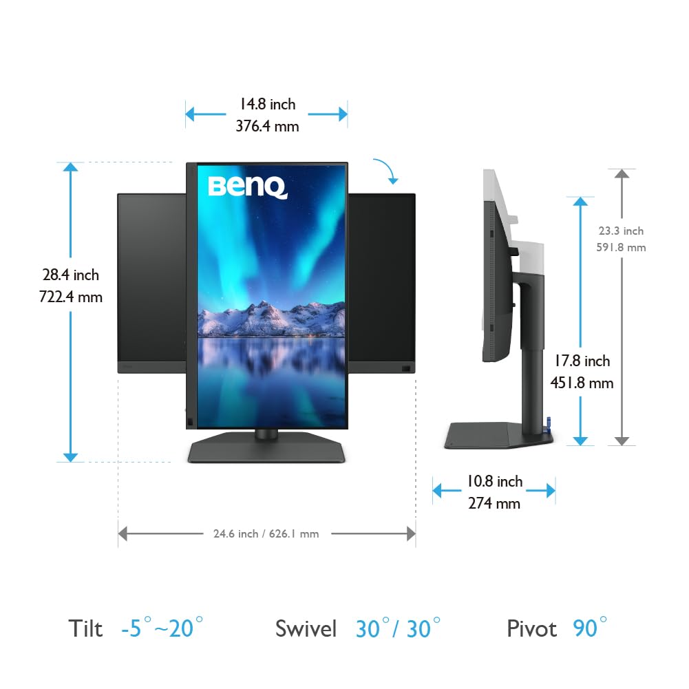 BenQ SW272U 27" Pro Photo&Video Editing Monitor| 3840x2160p 4K| IPS| 99%AdobeRGB| 99%P3| Hdr10/Hlg|Shading Hood| Pantone Validated| DeltaE<1.5| HDMI| Card Reader| UsbC(90W)| Wireless Controller|(Grey)